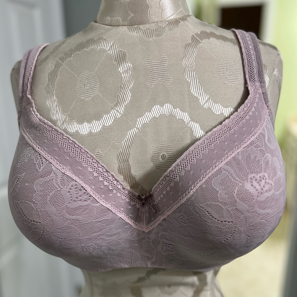 Cacique Light Elderberry Bra with Lavender Bow in 40F.
